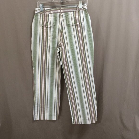 LOFT Laura Stripe Cropped Capri Cotton Stretch 4 Pockets Button Accents Size 6 - Picture 3 of 4